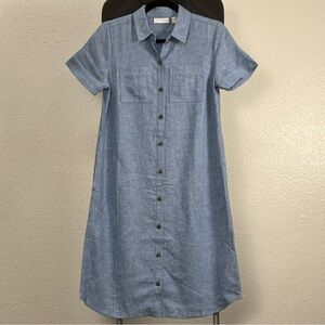 Susan Graver Women’s Linen Blend Blue Button Down Shirt Dress Size XXS